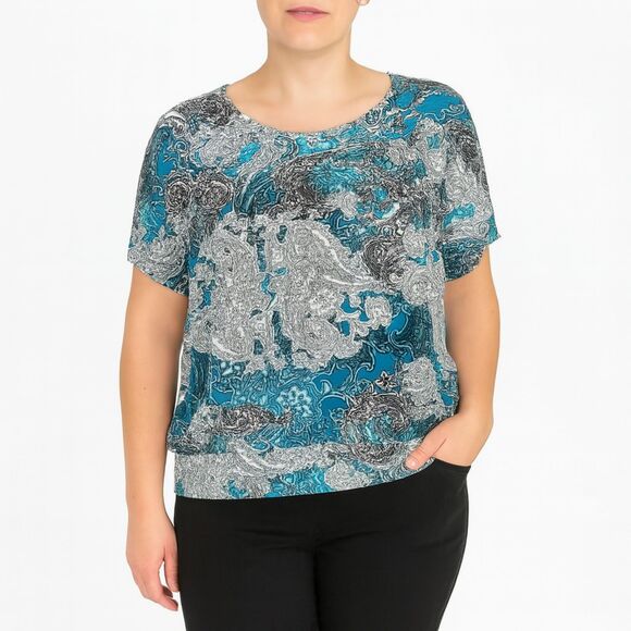 Chico's Size 1 / Medium Multi-Color Paisley Blouse Raglan Sleeves Banded Waist - Picture 1 of 13